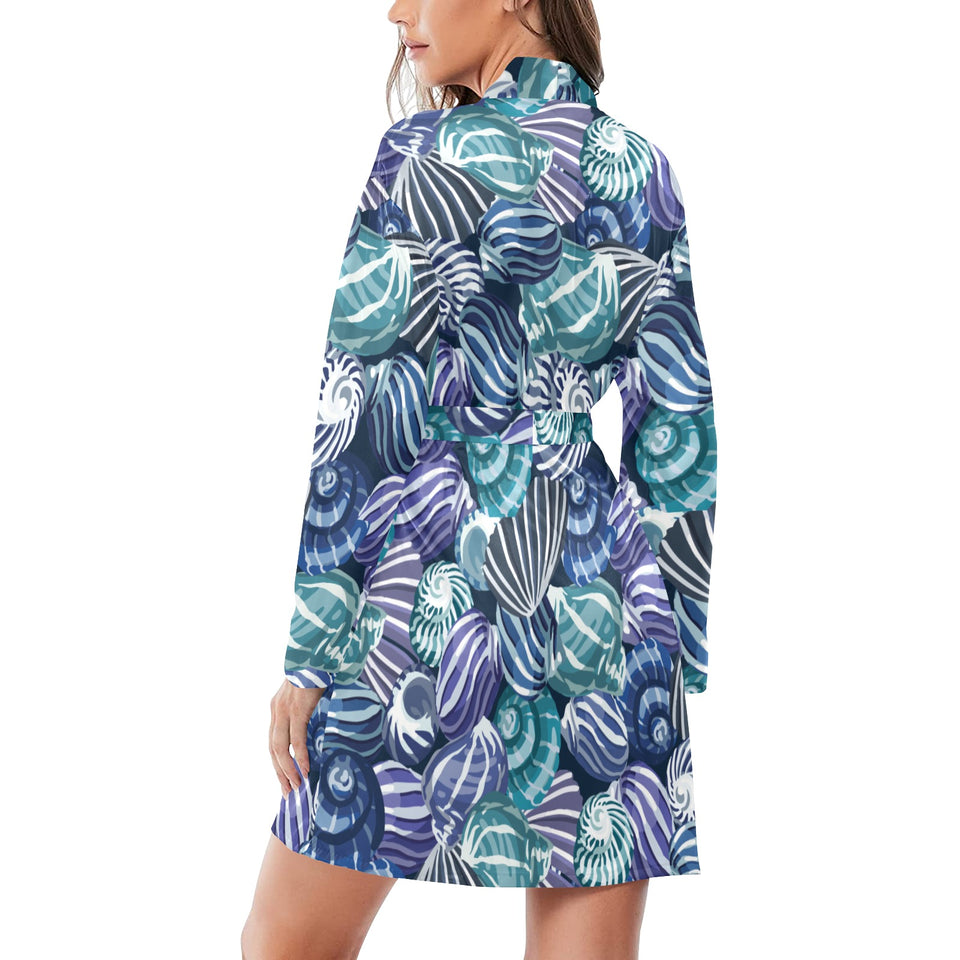 Shell design pattern Women's Long Sleeve Belted Night Robe
