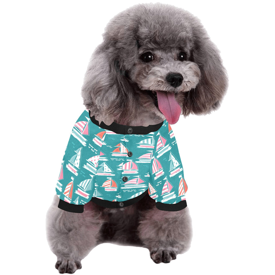 Cute sailboat pattern All Over Print Pet Dog Round Neck Fuzzy Shirt
