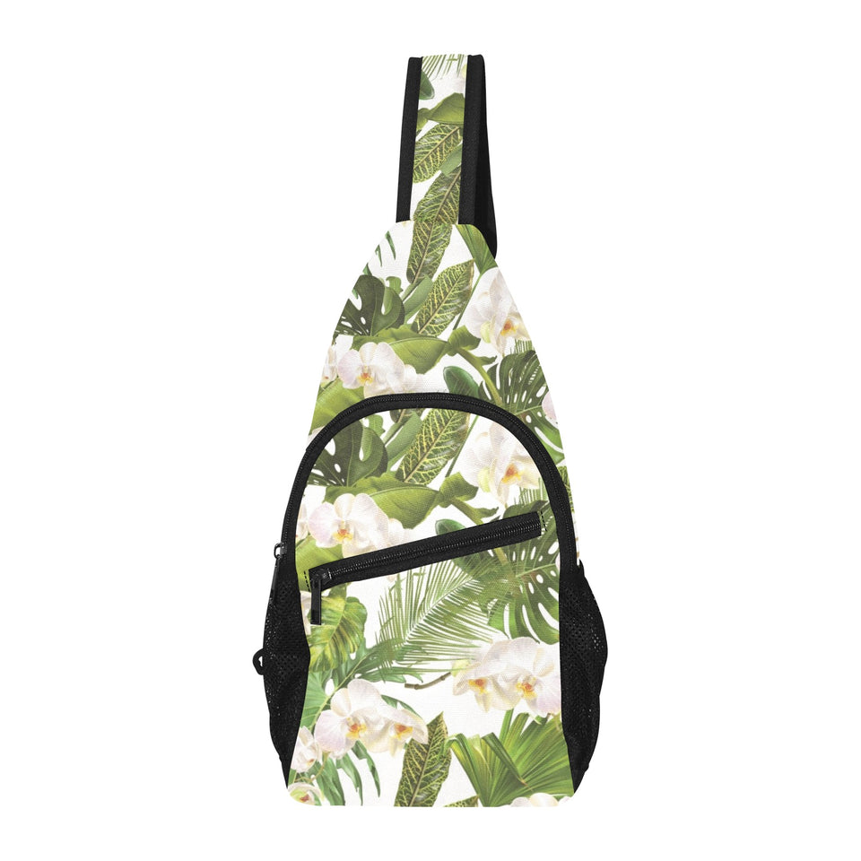 White orchid flower tropical leaves pattern All Over Print Chest Bag