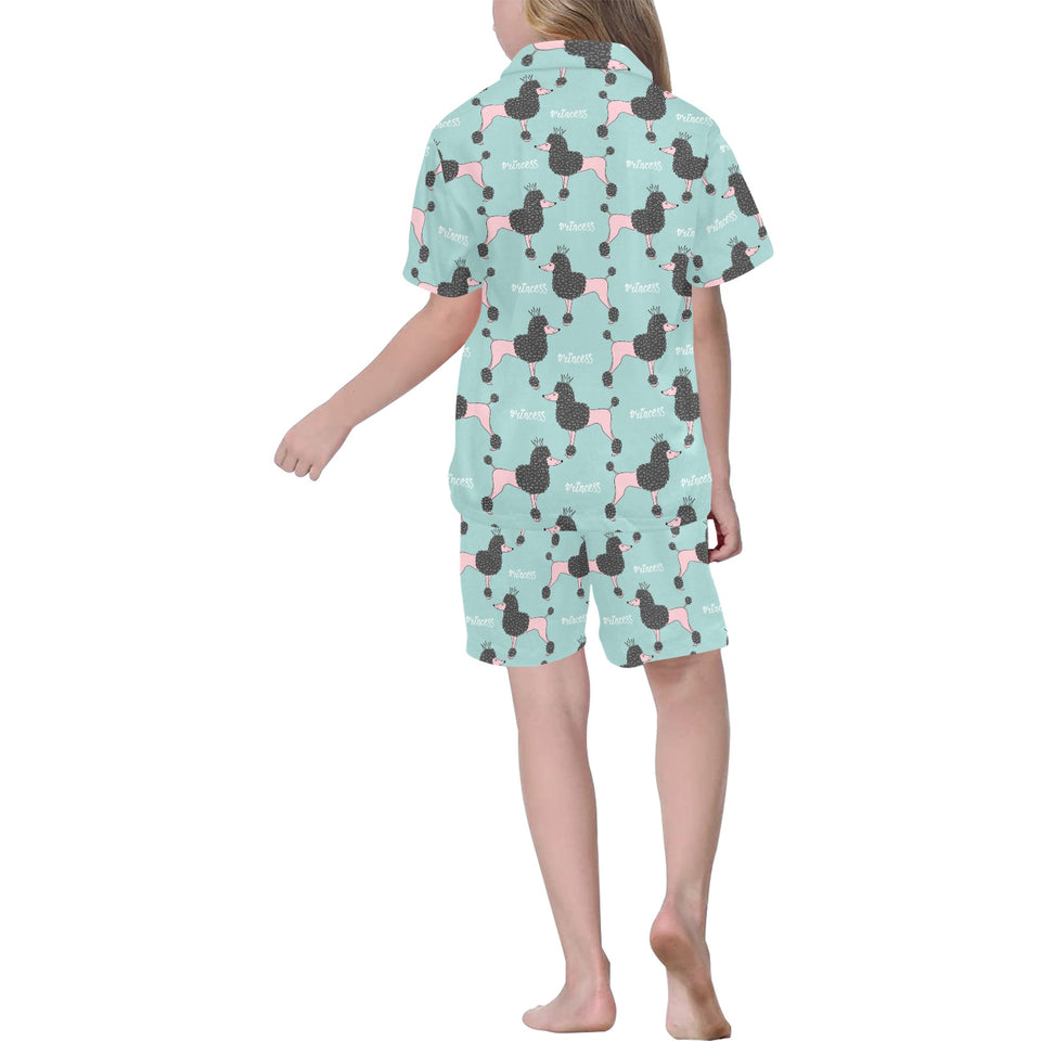 poodle dog green background Kids' Boys' Girls' V-Neck Short Pajama Set