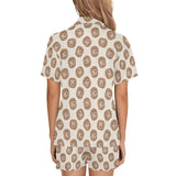Lion Pattern Print Design 01 Women's V-Neck Short Pajama Set