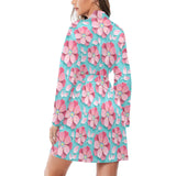 3D sakura cherry blossom pattern Women's Long Sleeve Belted Night Robe
