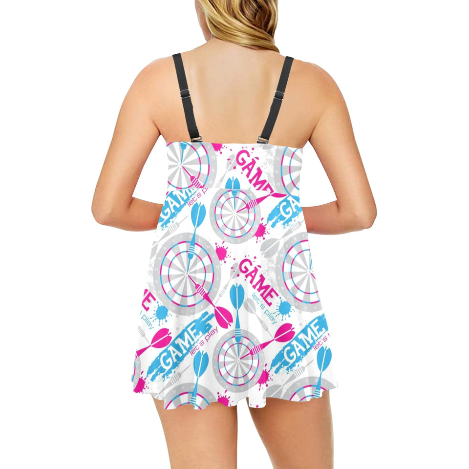 Darts Pattern Print Design 01 Chest Sexy Pleated Two Piece Swim Dress