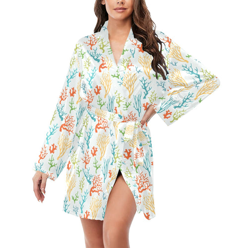 Coral Reef Pattern Print Design 02 Women's Long Sleeve Belted Night Robe