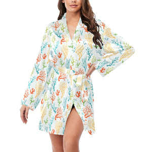 Coral Reef Pattern Print Design 02 Women's Long Sleeve Belted Night Robe