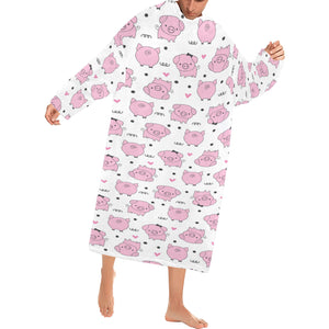 Pig Pattern Print Design 03 Blanket Robe with Sleeves