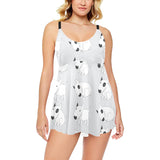 Bull Terrier Pattern Print Design 01 Chest Sexy Pleated Two Piece Swim Dress