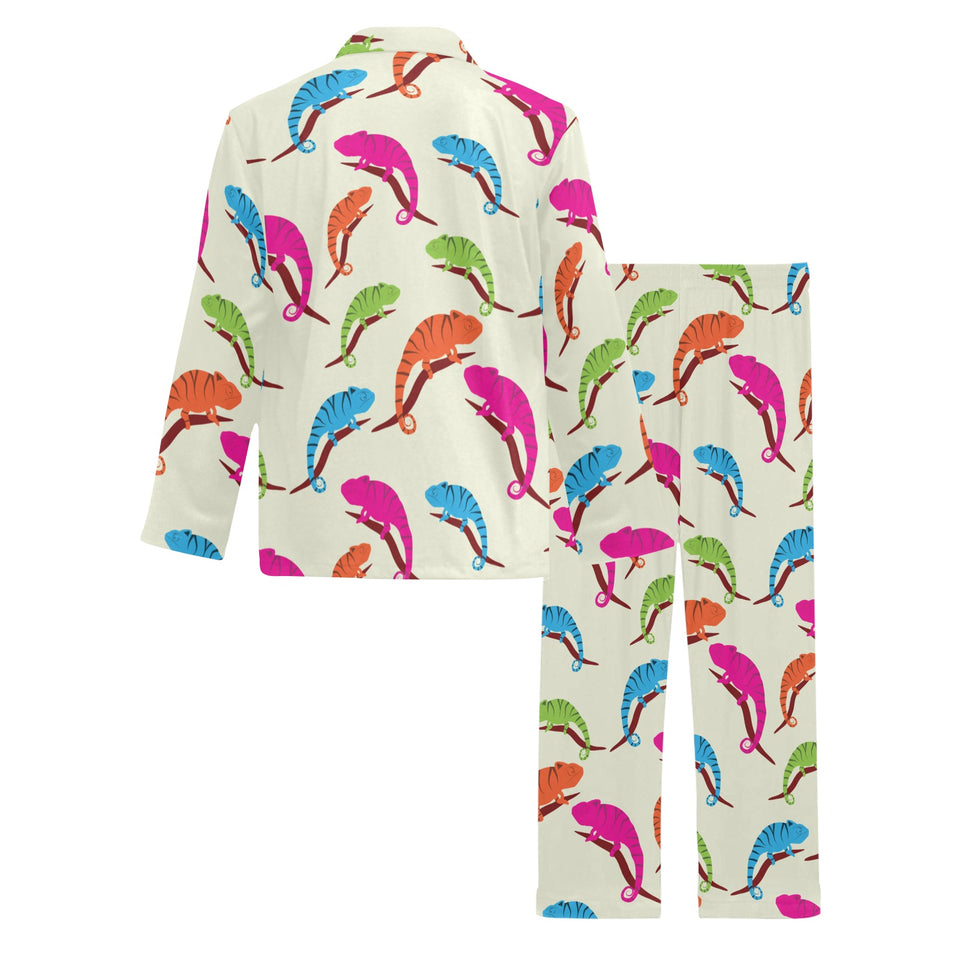 Colorful Chameleon lizard pattern Men's Long Pajama Set