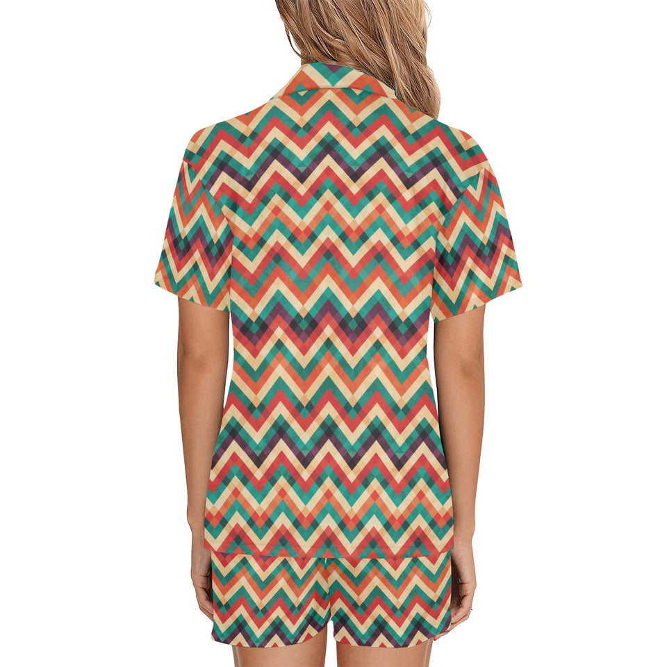 zigzag chevron colorful pattern Women's V-Neck Short Pajama Set