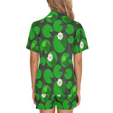 Frog waterlily pattern Women's V-Neck Short Pajama Set