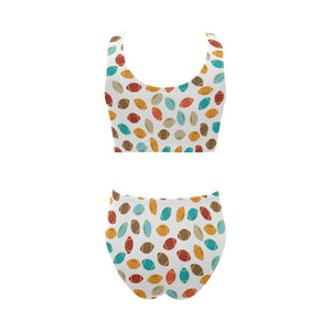 Colorful american football ball pattern Chest Bowknot High Waisted Bikini Swimsuit