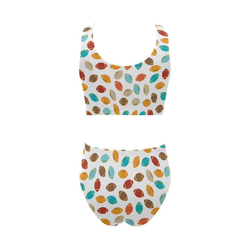 Colorful american football ball pattern Chest Bowknot High Waisted Bikini Swimsuit