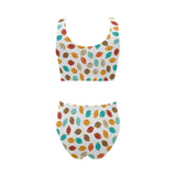 Colorful american football ball pattern Chest Bowknot High Waisted Bikini Swimsuit