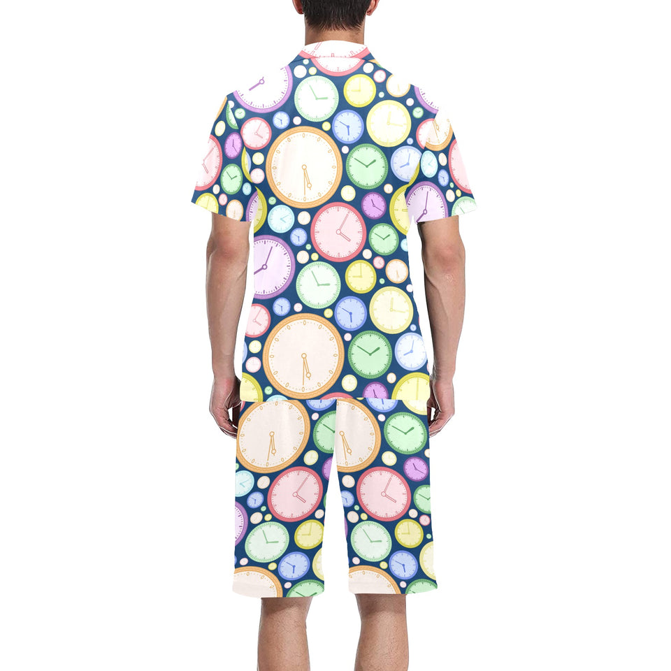 Colorful clock background Men's V-Neck Short Pajama Set