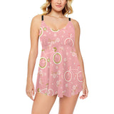 Bicycle Pattern Print Design 02 Chest Sexy Pleated Two Piece Swim Dress