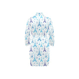 Blue Eiffel Tower Theme Pattern Print Design 01 Men's Long Sleeve Belted Night Robe