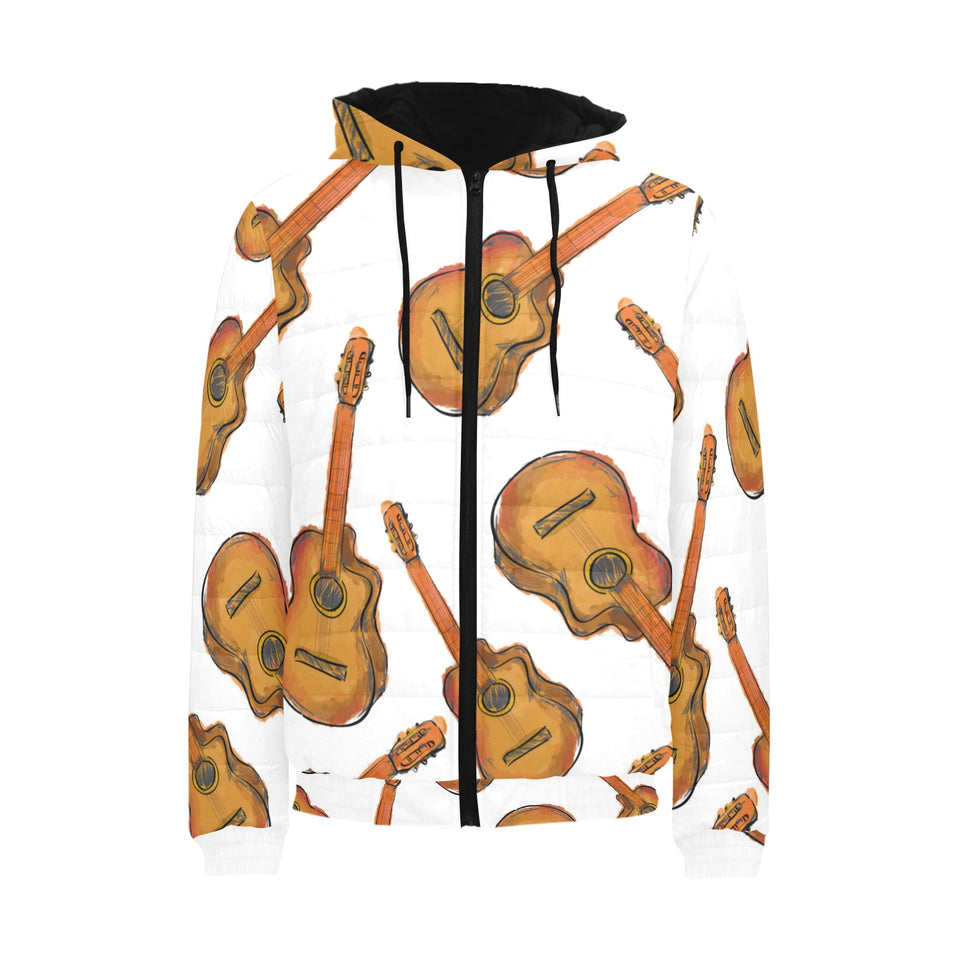 Paint Guitar Pattern Men's Padded Hooded Jacket