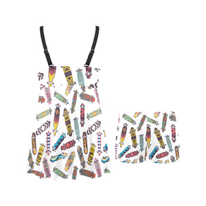 Skate Board Pattern Print Design 05 Chest Sexy Pleated Two Piece Swim Dress
