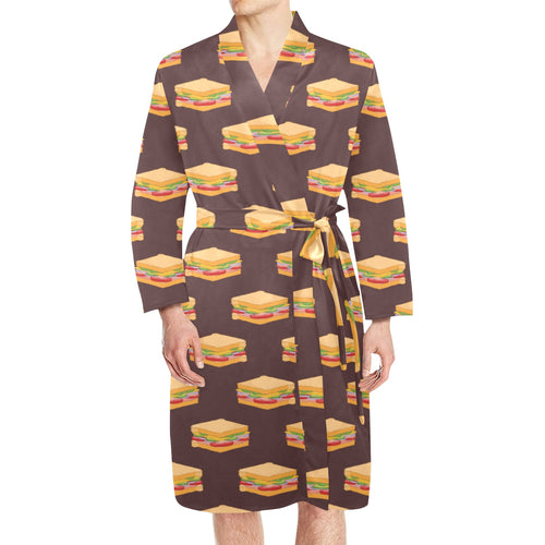 Sandwich Pattern Print Design 04 Men's Long Sleeve Belted Night Robe