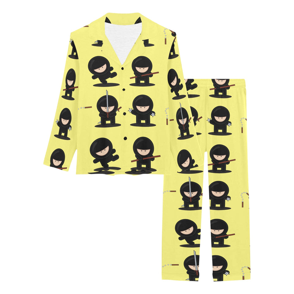 Cute ninja yellow background Women's Long Pajama Set