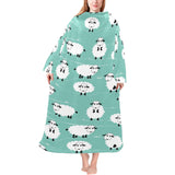 Cute sheep green background Blanket Robe with Sleeves