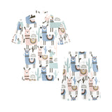 lama Alpaca cactus hand drawn pattern Men's V-Neck Short Pajama Set