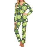 Whole sliced kiwi leave and flower Women's Long Pajama Set