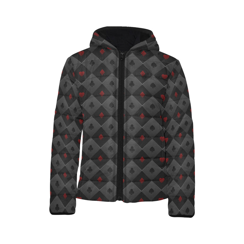 Casino Cards Suits Pattern Print Design 05 Kids' Boys' Girls' Padded Hooded Jacket