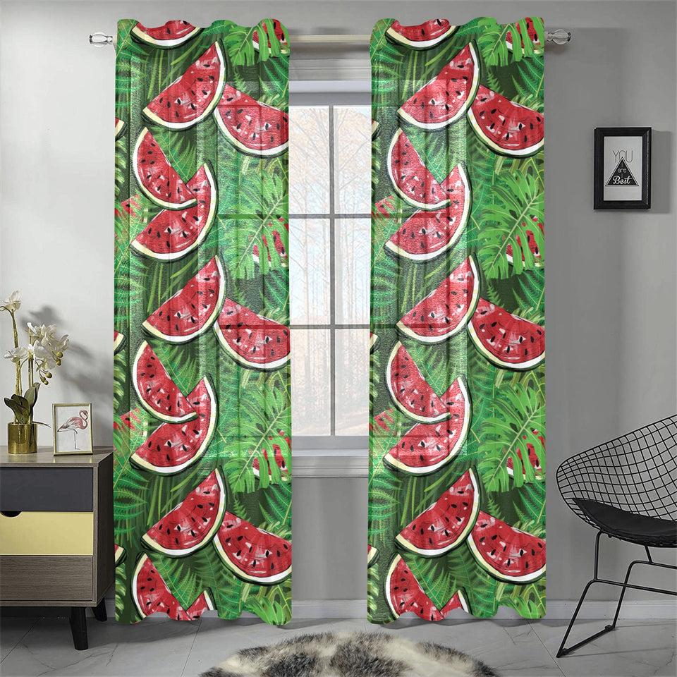 Watermelons tropical palm leaves pattern backgroun Gauze Curtain