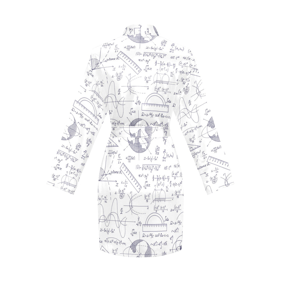 Math Pattern Print Design 03 Women's Long Sleeve Belted Night Robe