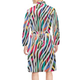 Colorful zebra skin pattern Men's Long Sleeve Belted Night Robe