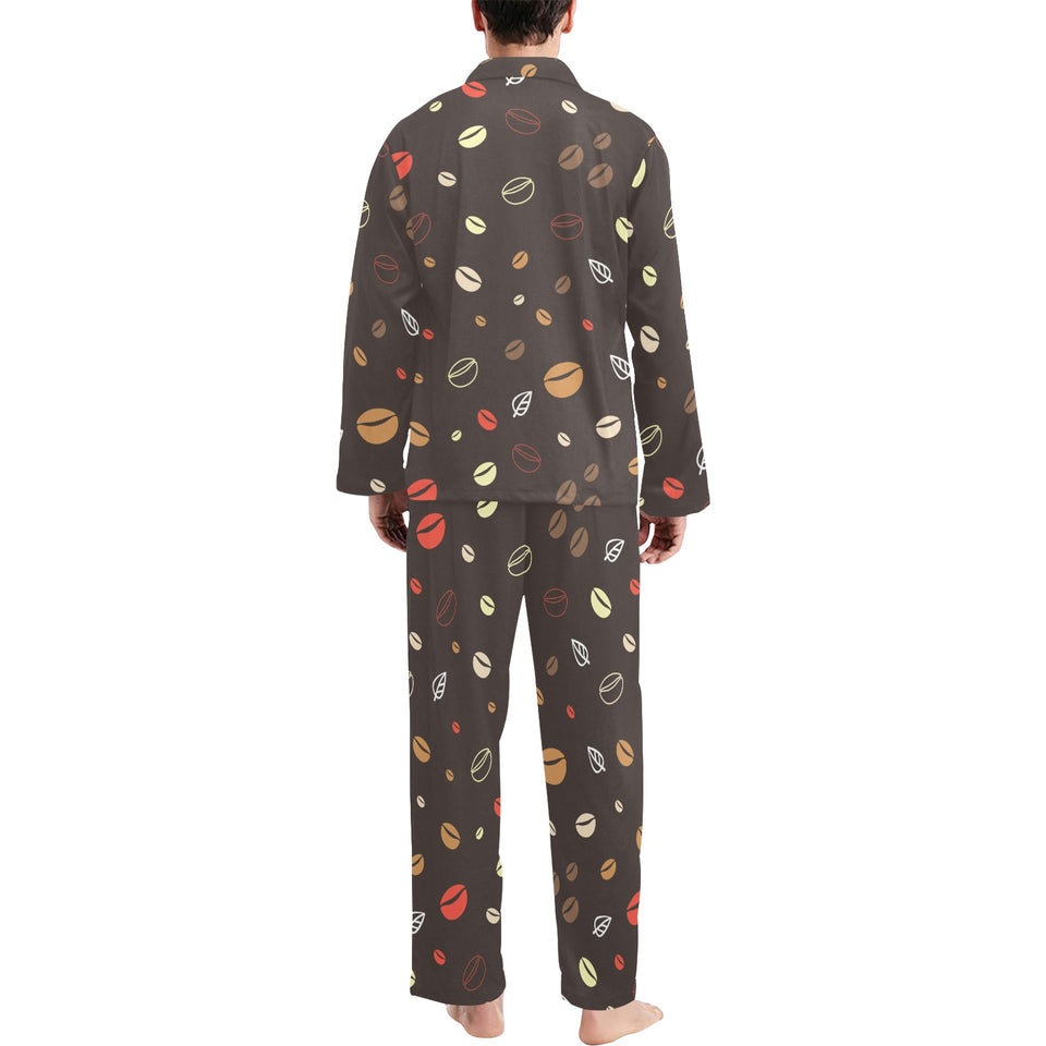 Coffee bean leave pattern Men's Long Pajama Set