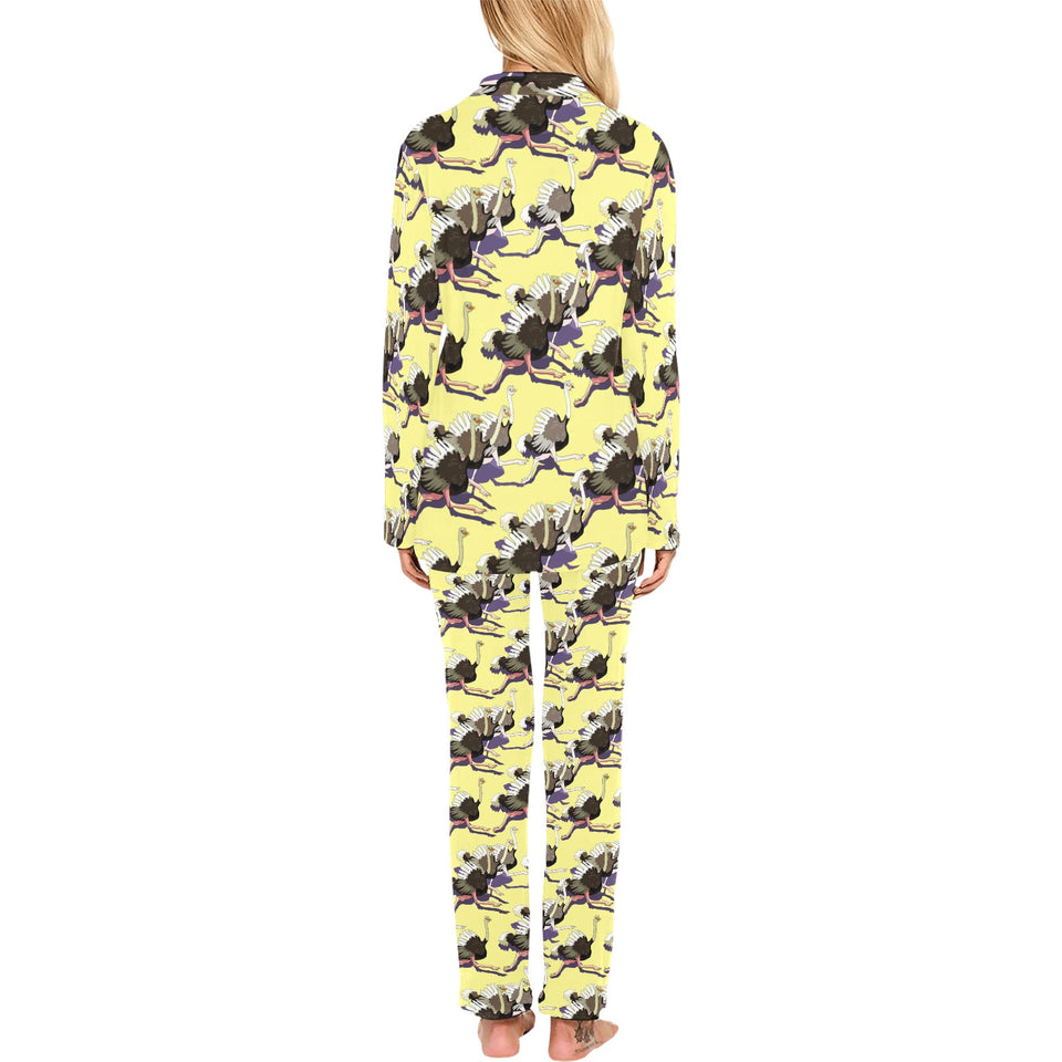 Ostrich Pattern Print Design 04 Women's Long Pajama Set