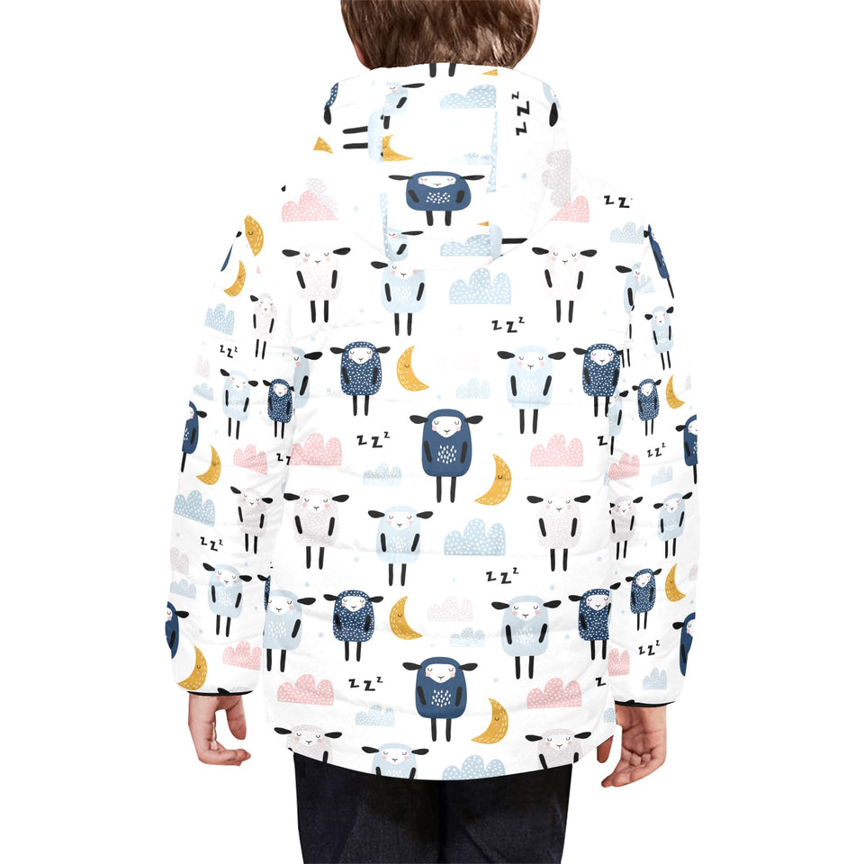 Cute sleeping sheep moon cloud pattern Kids' Boys' Girls' Padded Hooded Jacket