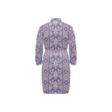 Indian Batik Style pattern Men's Long Sleeve Belted Night Robe