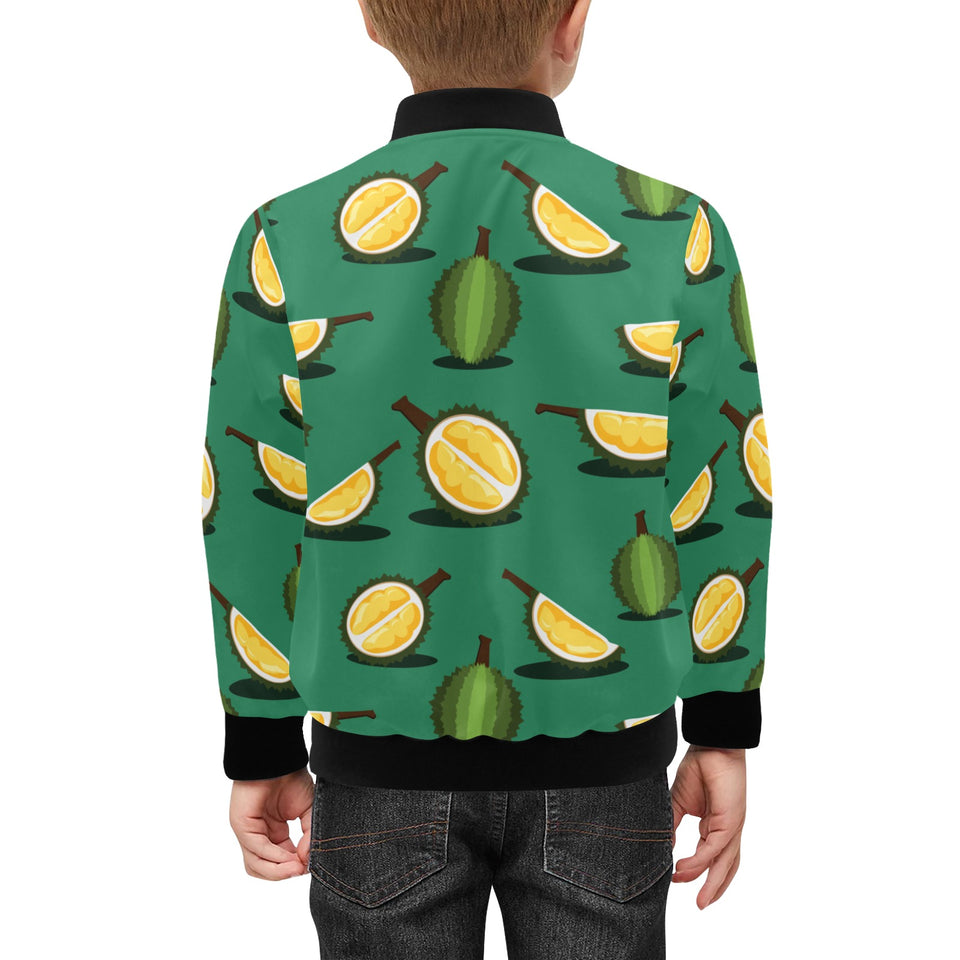 Durian pattern green background Kids' Boys' Girls' Bomber Jacket
