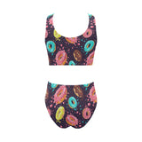 Colorful donut glaze pattern Chest Bowknot High Waisted Bikini Swimsuit