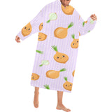 cute onions smiling faces purple background Blanket Robe with Sleeves