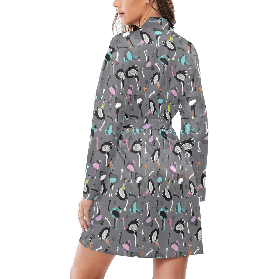 Ostrich Pattern Print Design 01 Women's Long Sleeve Belted Night Robe