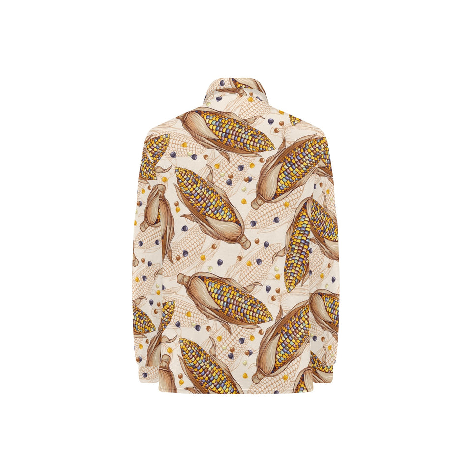 Corn Pattern Print Design 03 Women's Long Sleeve Polo Shirt