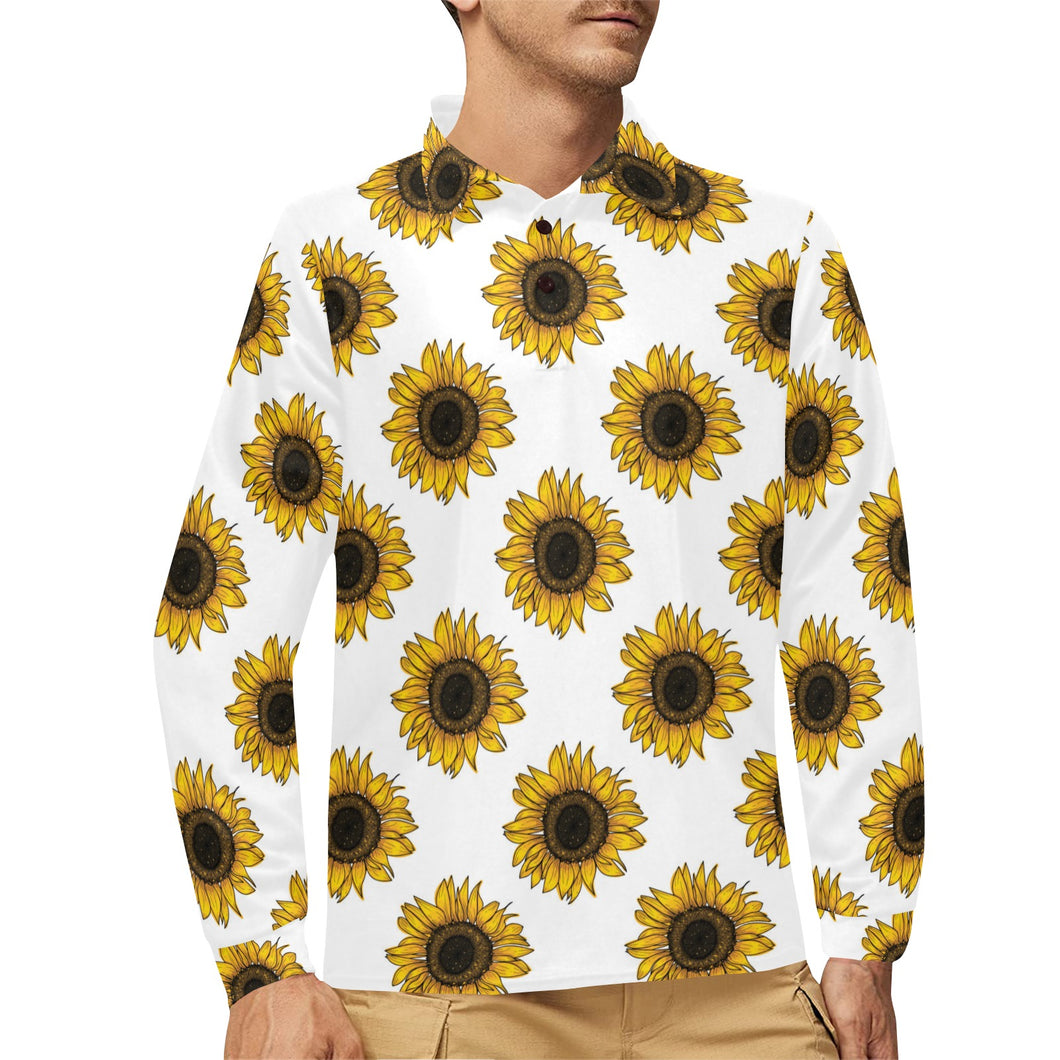 sunflowers design pattern Men's Long Sleeve Polo Shirt