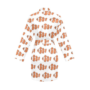 Clown Fish Pattern Print Design 05 Women's Long Sleeve Belted Night Robe