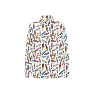 Skate Board Pattern Print Design 05 Women's Long Sleeve Polo Shirt