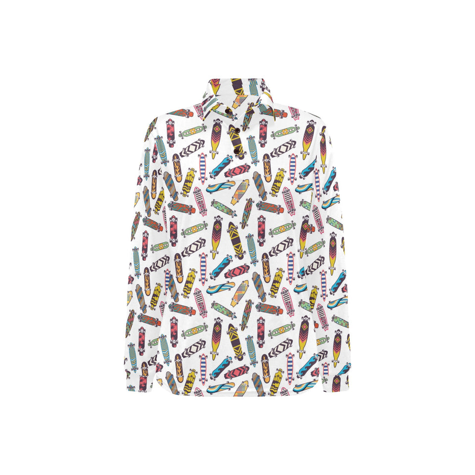 Skate Board Pattern Print Design 05 Women's Long Sleeve Polo Shirt