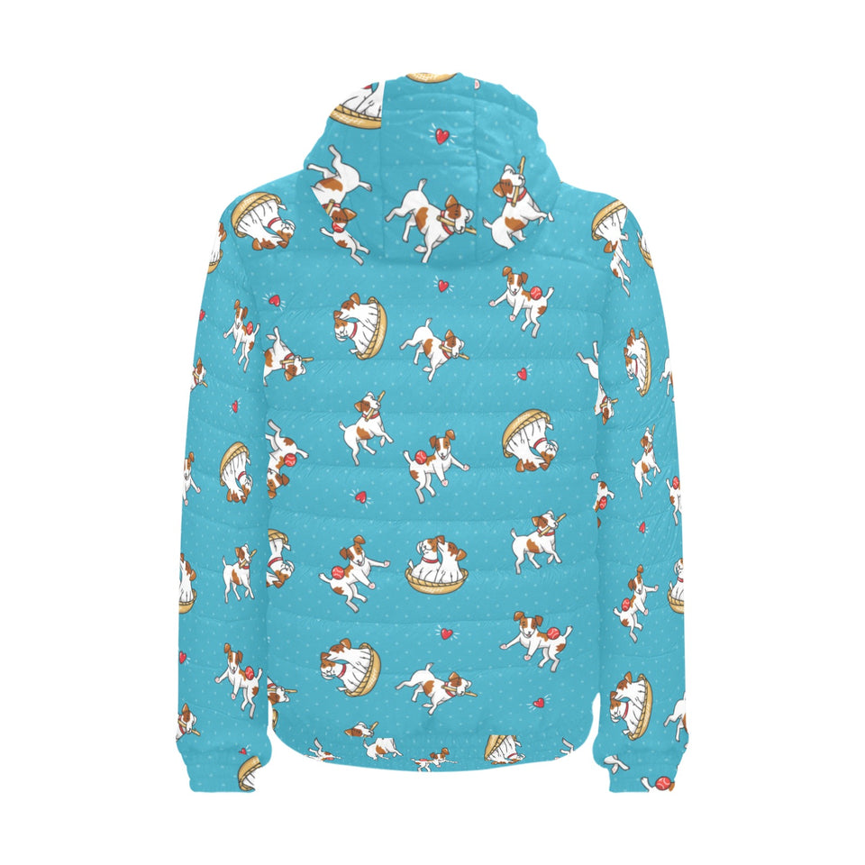 Jack Russel Pattern Print Design 03 Men's Padded Hooded Jacket