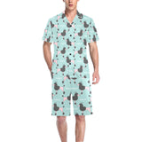 poodle dog green background Men's V-Neck Short Pajama Set
