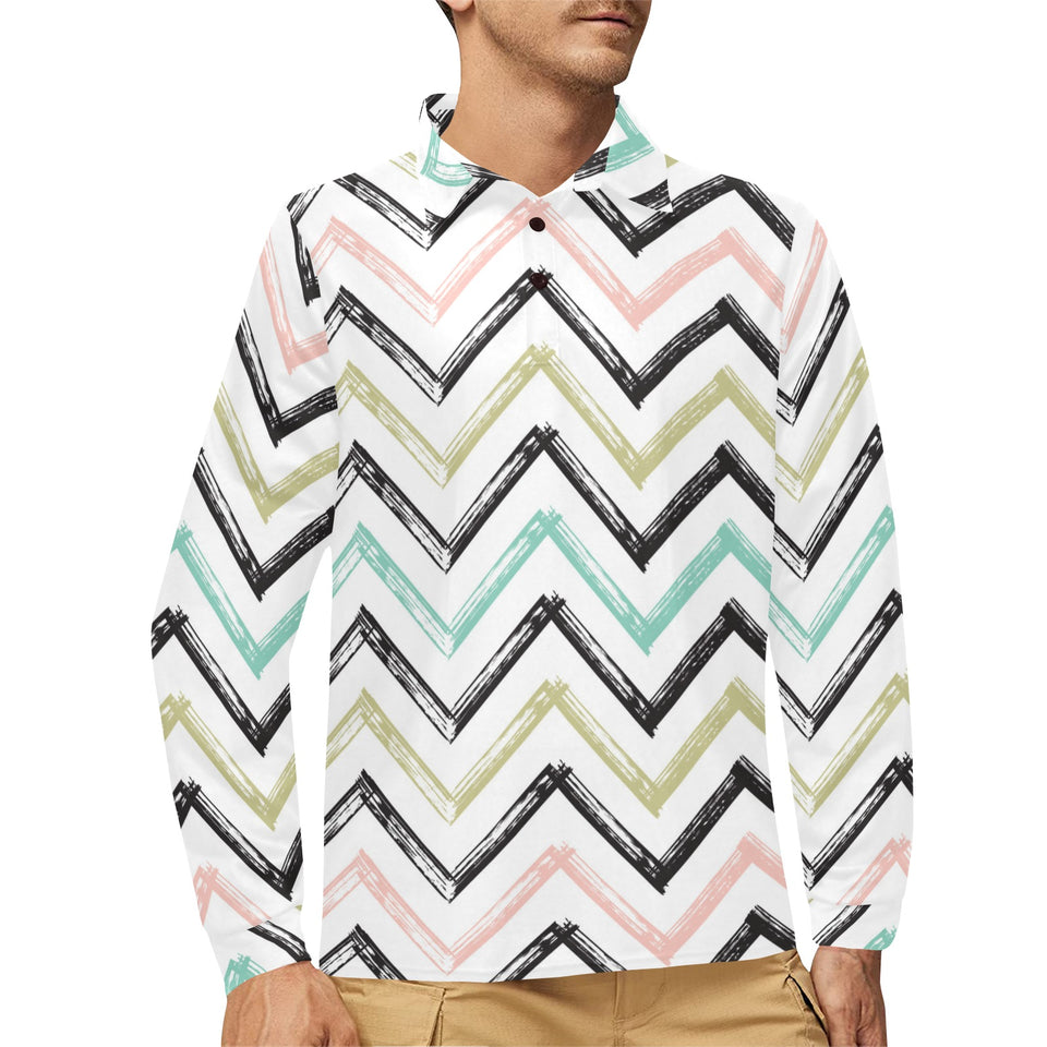 zigzag chevron paint pattern Men's Long Sleeve Polo Shirt