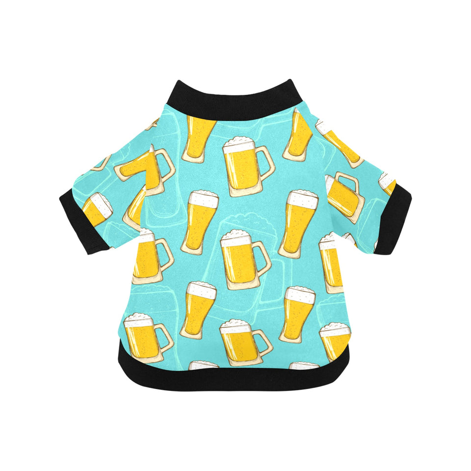 Beer pattern green background All Over Print Pet Dog Round Neck Fuzzy Shirt