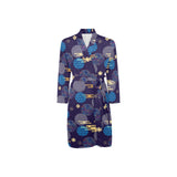 Blue japanese pattern cloud wave flower Men's Long Sleeve Belted Night Robe