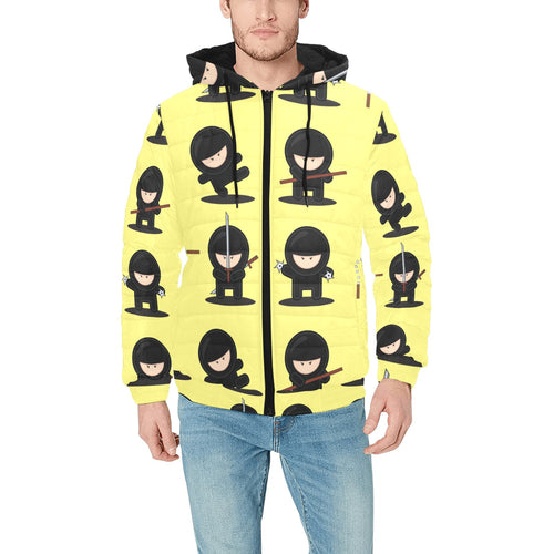 Cute ninja yellow background Men's Padded Hooded Jacket